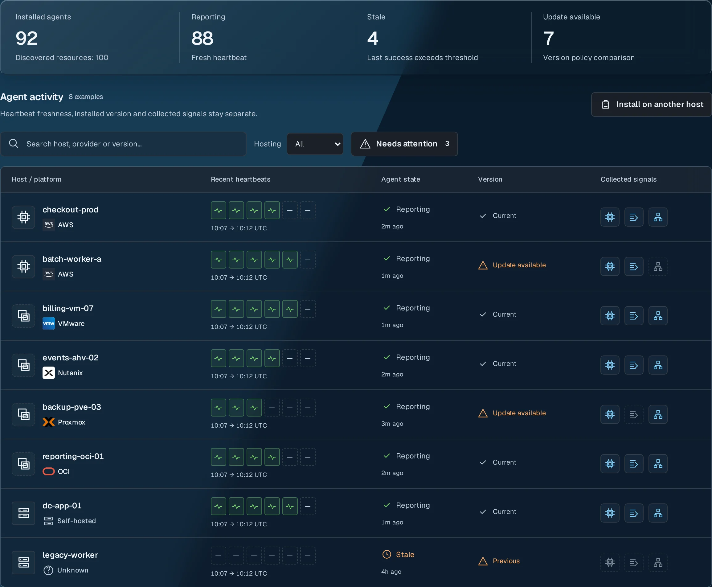 Agent fleet: enrolled nodes and their activity