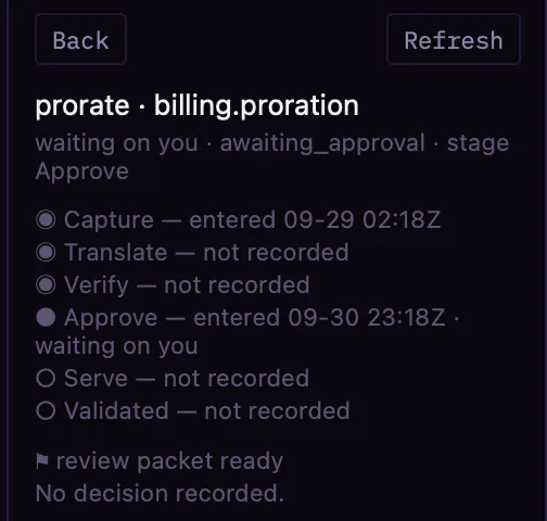 Workbench: a translation waiting on your approval, each step it passed on record