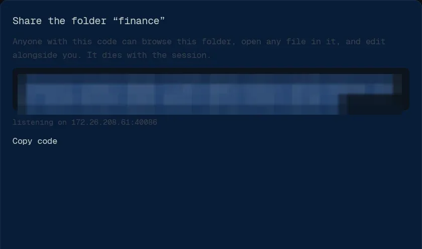Workbench: sharing the folder as a live session